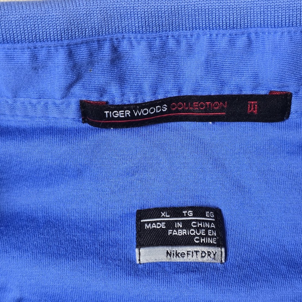 Nike Dri-FIT‎ Tiger Woods Polo Men's XL Blue Stripe Golf Shirt Snap Collar TW - Picture 2 of 12